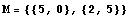 M = {{5, 0}, {2, 5}}